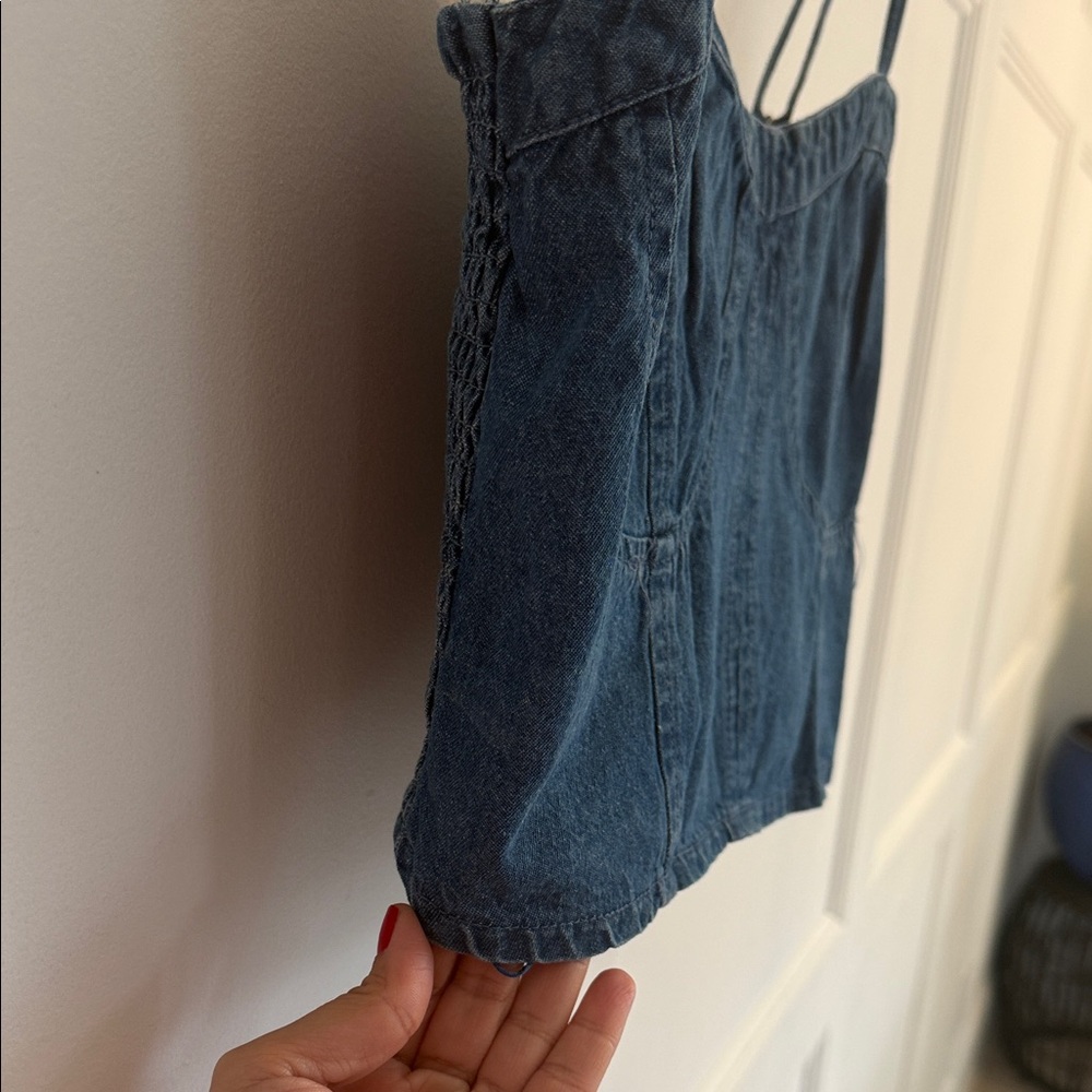 Classic Denim Blue Crop Top with Smocked Back and Adjustable Straps - Picture 5 of 9